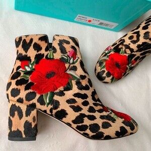 Kate Spade NEW Langton Leopard Booties 6.5 Floral Embroidered Calf Hair